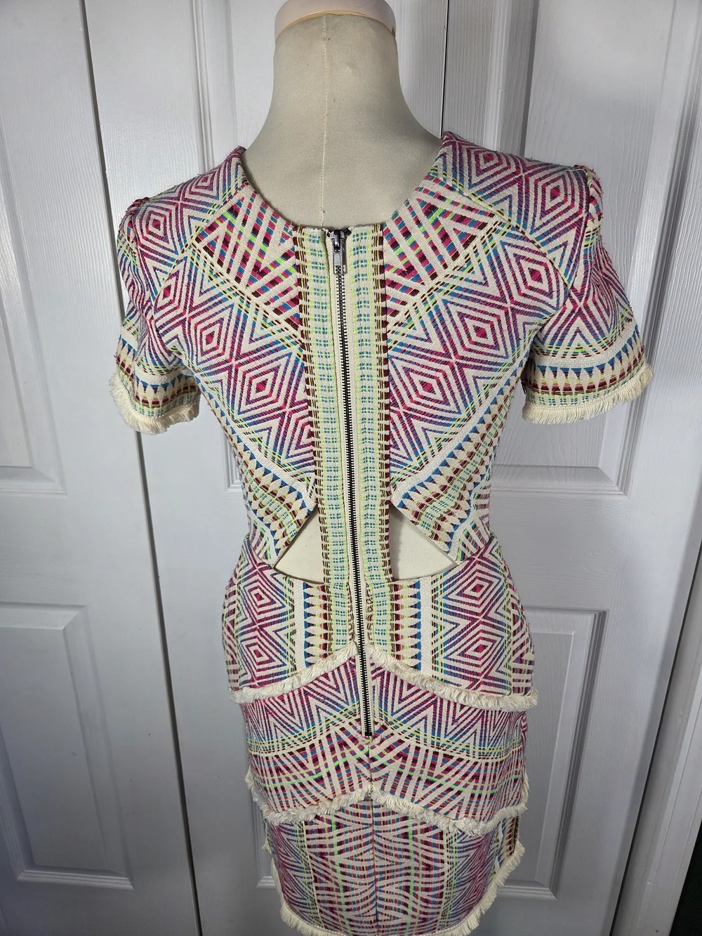 Acler Rae Geometric Fringe Cutout Dress XS